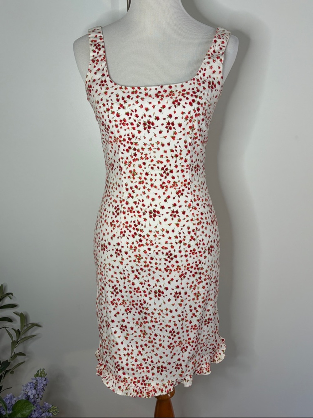 Moda International White Mini Dress with Red Floral Print